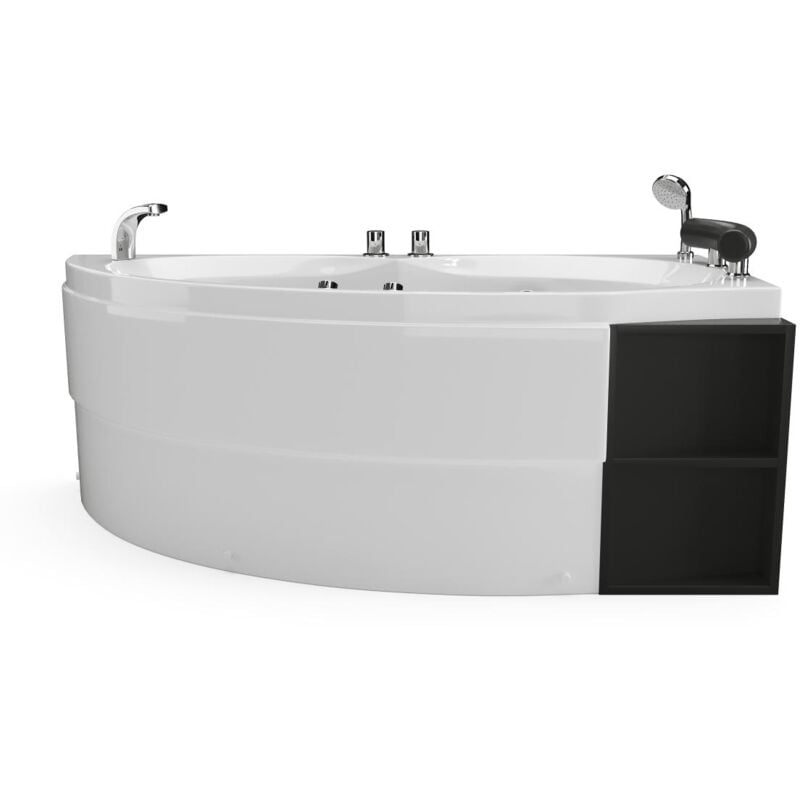 Vente-unique - Baignoire balnéo asymétrique blanche avec niches - 1 place - 150 x 100 cm - Angle droit - luana