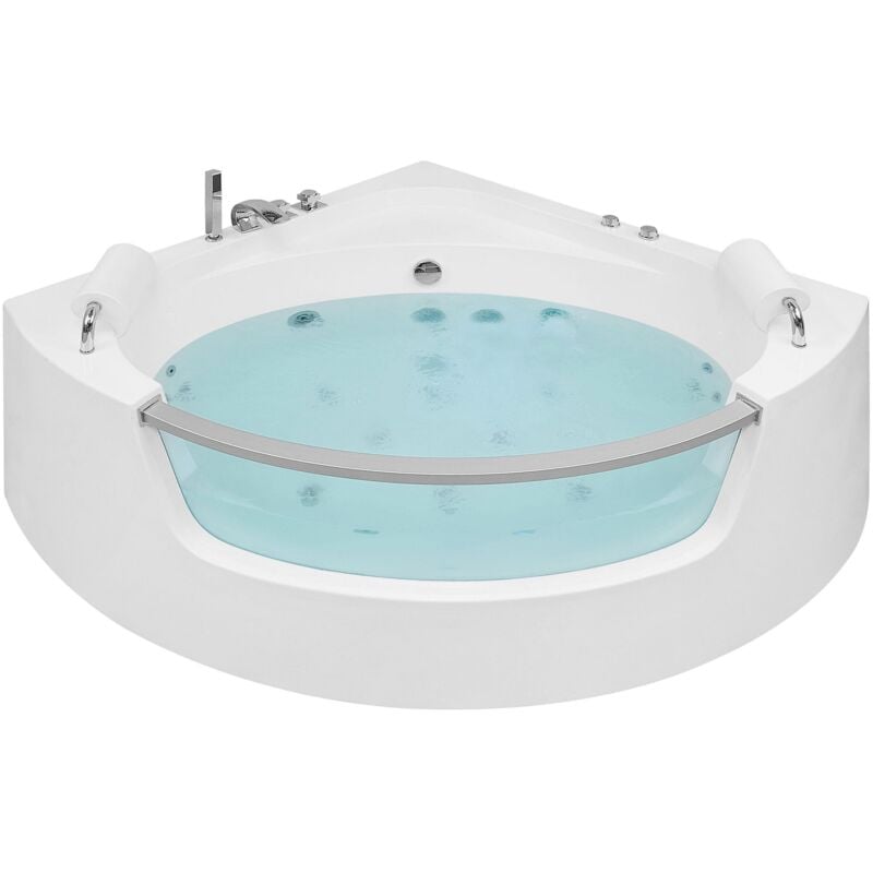 Beliani - Baignoire d'Angle Acrylique hydromassage Jets Appui-Tête 136 cm Blanche Mangle
