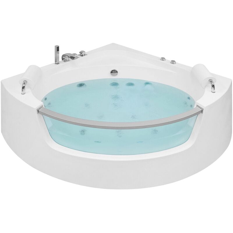 Beliani - Baignoire d'Angle 140 cm pour 2 Personnes avec Balnéothérapie Chromothérapie Robinetterie Incluse et Capacité de 330 Litres Maximum