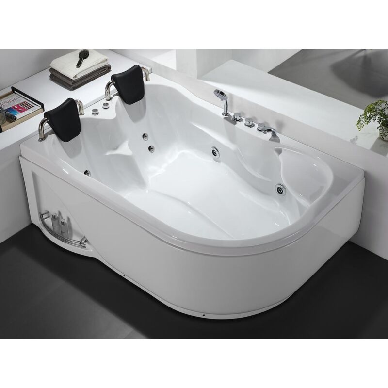 Vente-unique - Baignoire balnéo blanche - 2 places - 385 l - 181 x 121 x 65 cm - Angle gauche - rafina