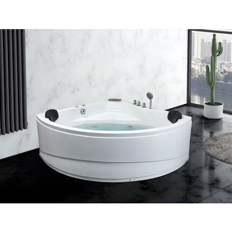 Baignoire balnéo d'angle avec système de cascade AGLENA - 2 places - 350L - 15015060 cm - Blanc