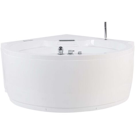 Baignoire Balnéo d'Angle en Acrylique Blanc avec Fonction Massage Eclairage LED et Haut Parleur Bluetooth Intégré Capacité pour 2 Personnes Beliani