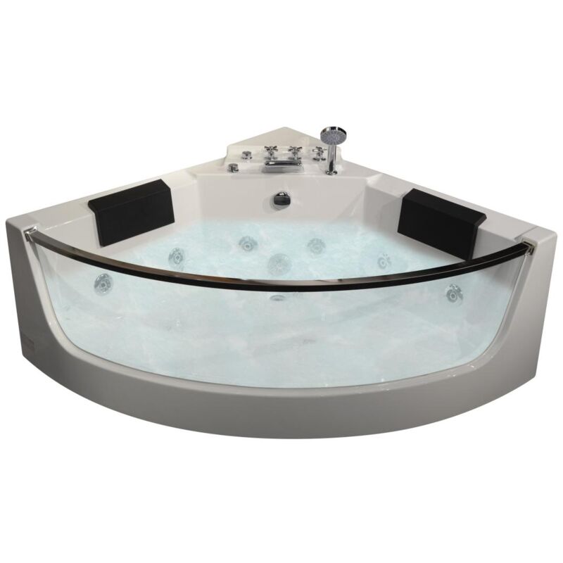 Vente-unique - Baignoire balnéo d'angle vitrée - 2 places - 330 l - 138 x 138 x 59 cm - evelina