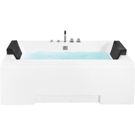 Baignoire Balnéo de Forme Rectangulaire 170 cm en Acrylique Blanc avec Chromothérapie 2 Appui-Têtes et une Capacité de 285 Litres Max Beliani