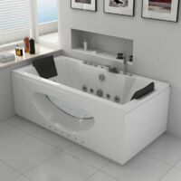 LEDA - BAIGNOIRE MONOBLOC EN ACRYLIQUE SANITAIRE GRETA MONOLINE Asymetrique Gauche 75x170 Tablier Noir Remplissage Par Trop Plein Blanc Aits14357057