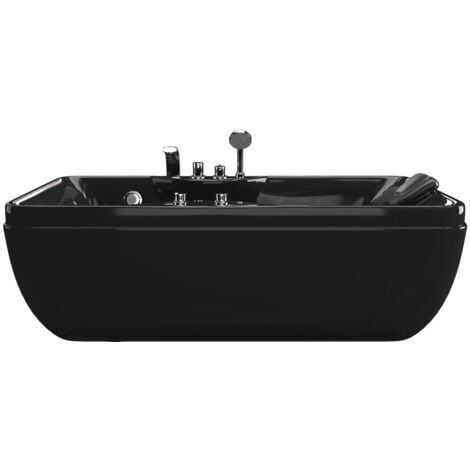 VENTE-UNIQUE Baignoire balnéo noire - 1 place - 140L - 150 x 75 x 54,5 cm - Angle gauche - GAVINO