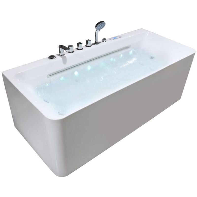 Vente-unique - Baignoire balnéo semi-ilot blanche - 1 place - 470 l - 170 x 75 cm - kirana