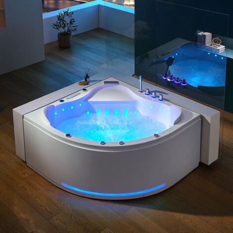 Baignoire à Remous Luxe Angle 140x140 Cm - Supply24 - LED, Ozone, Chauffage - NEUVE