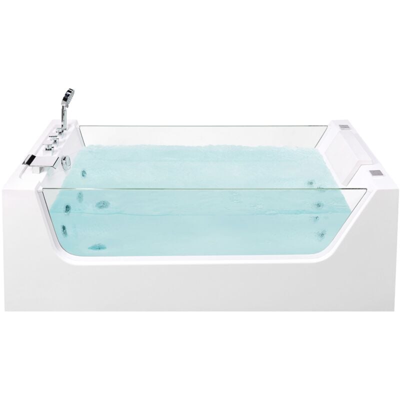 Beliani - Baignoire Balnéo Rectangulaire 170 x 80 cm en Acrylique Blanc avec 2 Surfaces Vitrée et Appui-Tête pour Salle de Bain et Spa Moderne