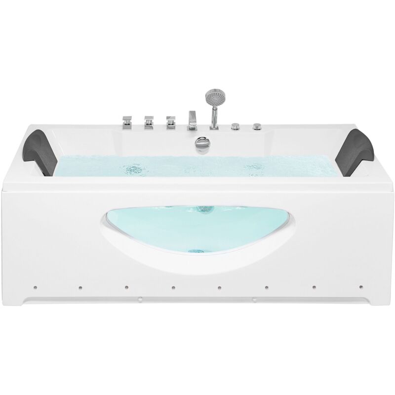 Beliani - Baignoire Balnéo de Forme Rectangulaire en Acrylique Blanc Vitré et led Multicolore 2 Appuis-Tête et une Capacité de 197 Litres