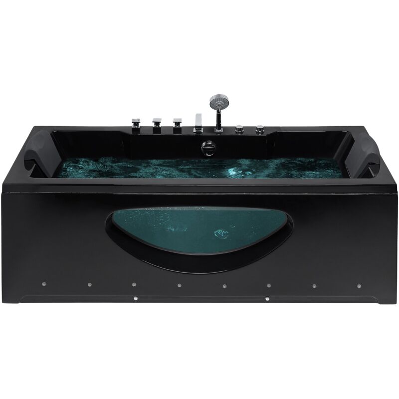 Beliani - Baignoire Balnéo de Forme Rectangulaire en Acrylique Noir Vitré et led Multicolore 2 Appuis-Tête et une Capacité de 197 Litres