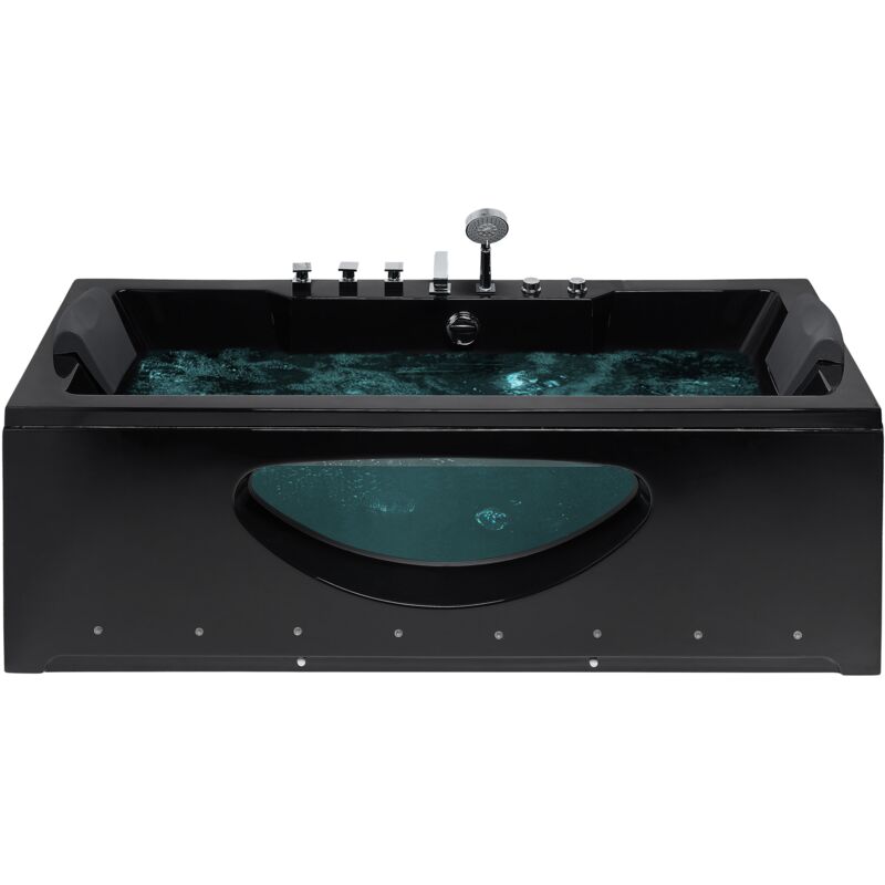 Beliani - Baignoire Balnéo de Forme Rectangulaire en Acrylique Noir Vitré et led Multicolore 2 Appuis-Tête et une Capacité de 210 Litres