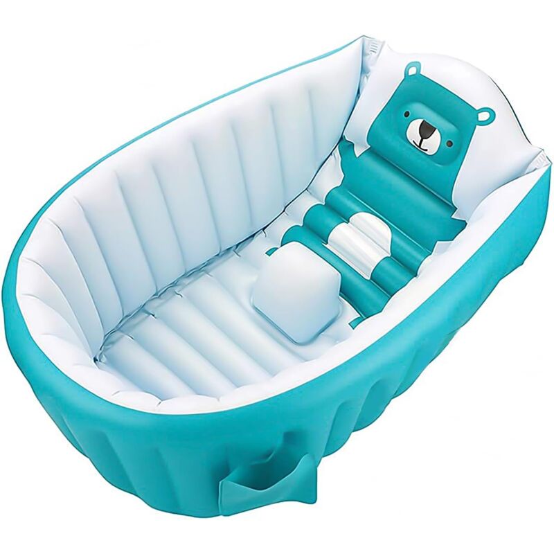 Baignoire Bebe 0-3 Ans, Baignoire Gonflables Pliable Bébé Enfant Antidérapante Douce pour Douche, Baignoire Pliable Bébé Portative - Bleu