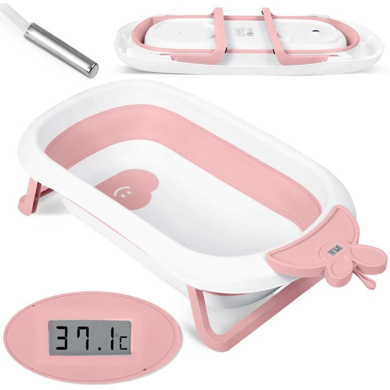 Baignoire bébé avec thermomètre RK-282, blanc et rose