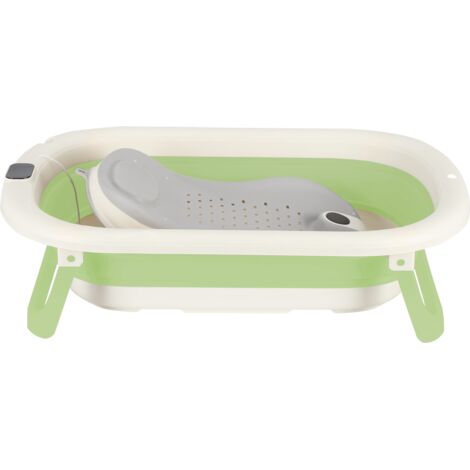 Baignoire Bébé Pliable, Baignoire Enfant Sur Pied, Avec Siege De Bain Pour Bebe, 43x71x18.5cm, vert