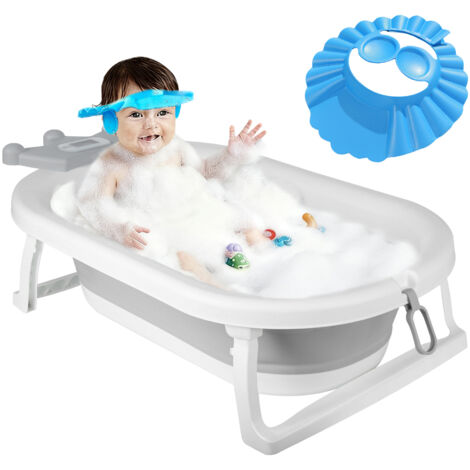 Baignoire Bébé Pliable XXL Avec Etagère De Bain Bebe Et Thermomètre Intégré Et Chapeau de bébé - Baignoire Enfant Avec Siege De Bain Pour Bebe