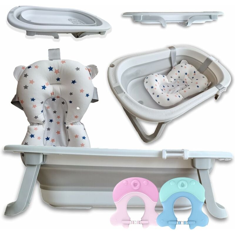 Choyclit - Baignoire bebe xl avec Siège et Visière de Bain - baignoire pliable bébé Confortable et Sécurisé - baignoire bebe sur pied verrouillable
