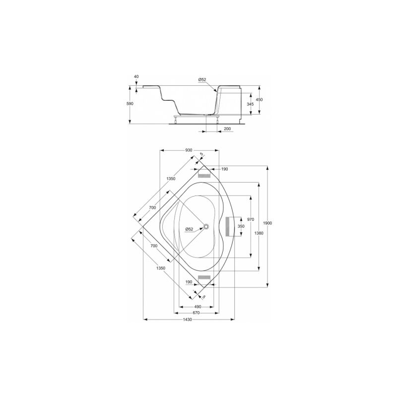 Baignoire D Angle 135x135 Ulysse P107101