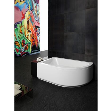 Baignoire d'angle asymétrique 160x100 cm – Acrylique antibactérien – Fond renforcé – Capacité 243 L – Pieds réglables jusqu'à 15 cm – Glass