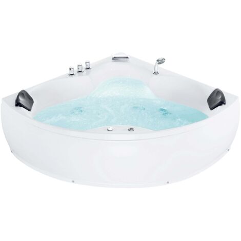 Baignoire d'Angle Balnéo 150 cm en Acrylique Blanc 2 Places avec Leds Senado