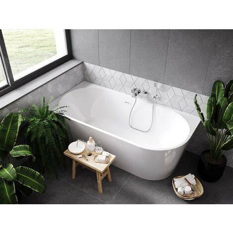 Baignoire d’angle gauche blanc avec bonde graphite 150x75 ZOYA