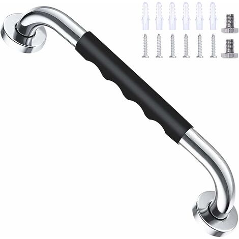 Baignoire de Sécurité Noir 40cm, Antidérapant, Barre d'Appui en Acier Inox Murale, pour Salle de Bains WC Manche pour Enfants/Personnes Agées
