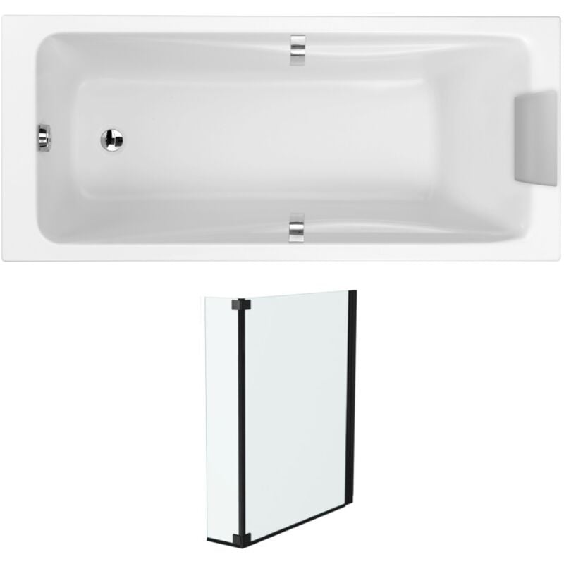 Jacob Delafon - Pack baignoire droite 180 x 90 Odéon up + pare bain 2 volets noir mat