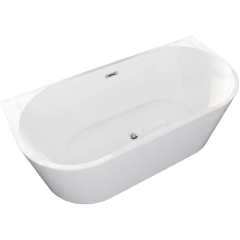 Baignoire EMMA - 170x80 cm - Blanc brillant - Fixée au mur - Design moderne - Incl. siphon