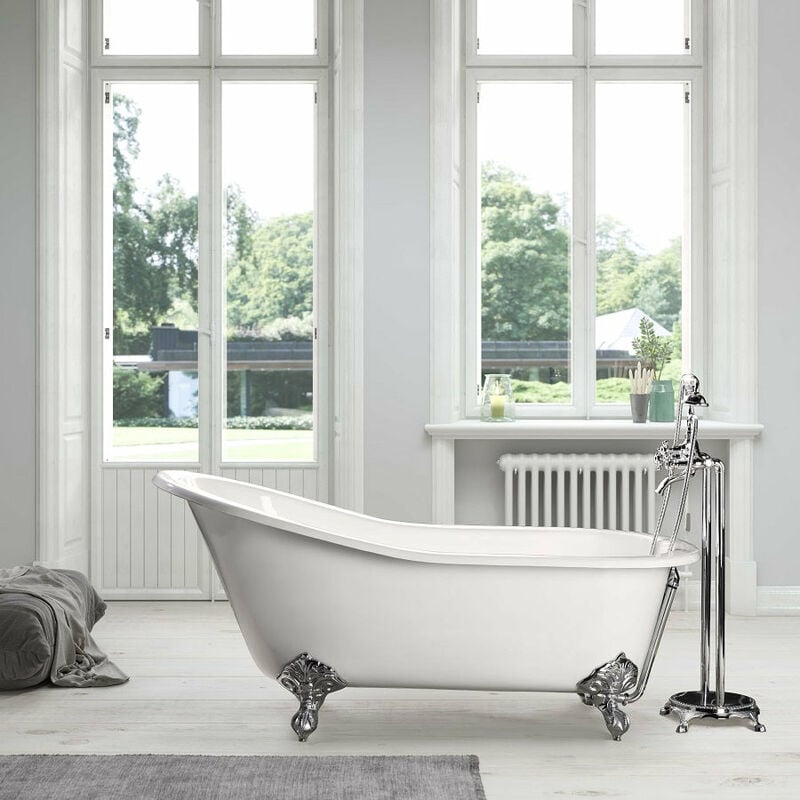 Rogier&mothes - Baignoire sur pieds en fonte petite taille ashford Blanche 138 cm Pieds chromés