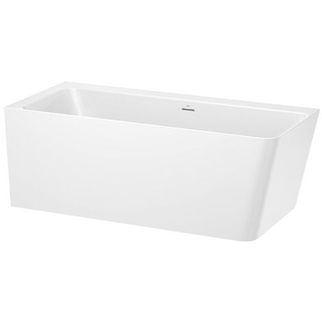 Baignoire en îlot d'angle asymétrique ONA Biplace 260L en Stonex, Angle gauche avec vidage et siphon