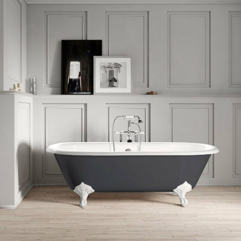 Rogier&mothes - Baignoire sur pieds en fonte plymouth Grise 153 cm Pieds blancs