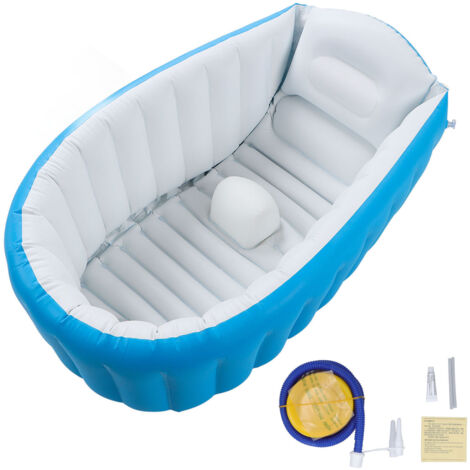 Baignoire Gonflable Bébé avec Pompe à Air, Fond Antidérapant et Marqueur Niveau d'Eau - Portable et Pliable pour Salle de Bain Bleu