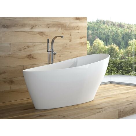 Baignoire îlot blanc brillant avec bonde blanc KEYA 165x70