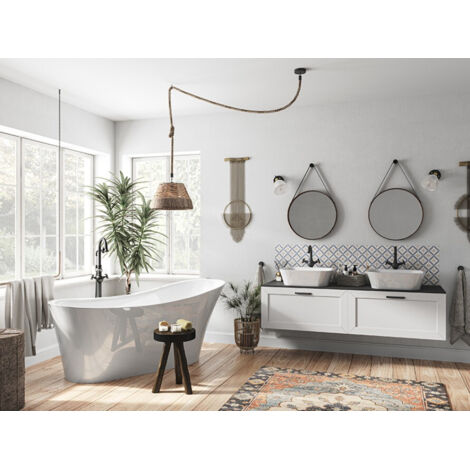 Baignoire îlot blanc brillant avec bonde chrome CALIMA 170x74