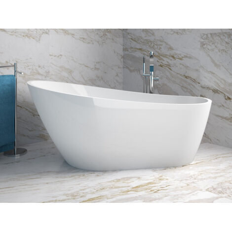 Baignoire îlot blanc brillant avec bonde chrome MELODY 150x80