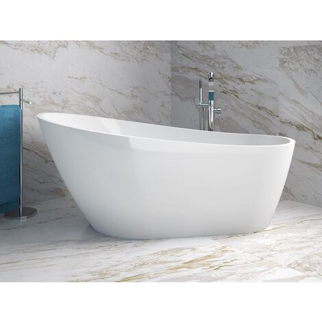 Baignoire îlot blanc brillant avec bonde graphite MELODY 150x80