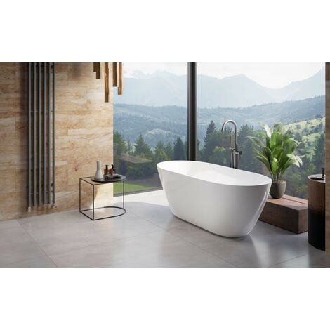 Baignoire îlot blanc brillant avec bonde graphite MOYA 170x70