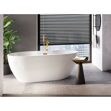 Baignoire îlot blanc brillant avec bonde graphite NAVIA 150x80