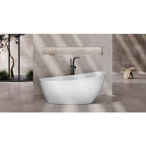 Baignoire îlot blanc mat avec bonde graphite KEYA 165x70