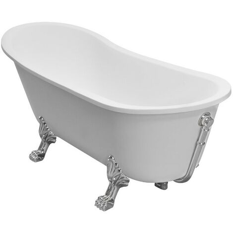 Baignoire îlot blanc sur pieds pattes de lion chrome OLAYA 160x68