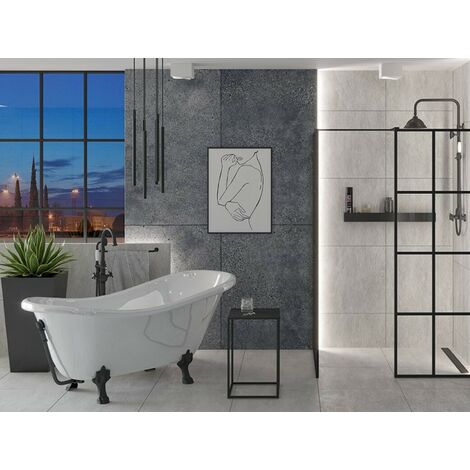 Baignoire îlot blanc sur pieds pattes de lion noir mat OTYLIA 170x77