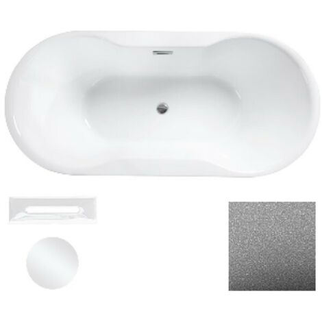 Baignoire îlot chrome Glam avec bonde blanc NAVIA 160x80
