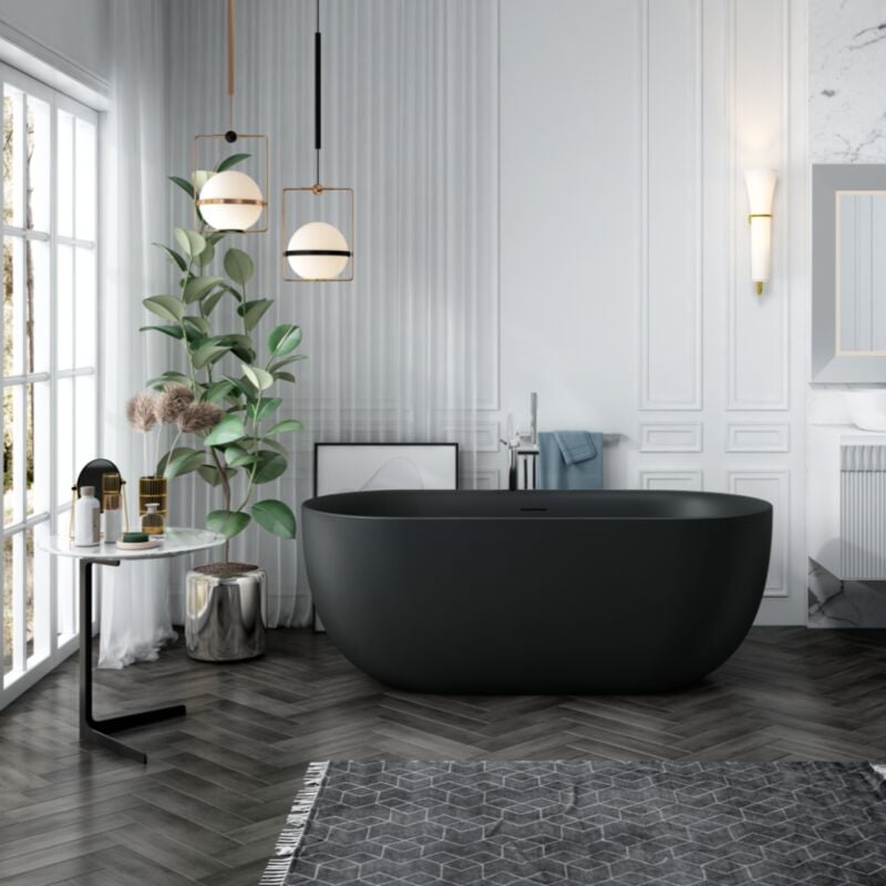 Stano. - Baignoire îlot design ovale lisbon noir mat 170 cm
