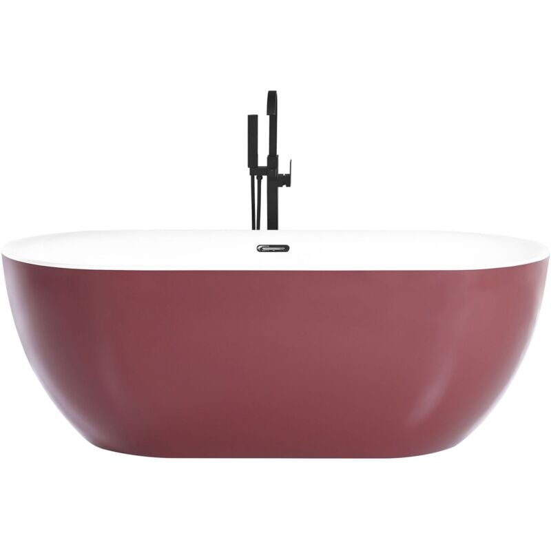 Beliani - Baignoire Moderne Acrylique 1700 x 800 mm Autoportante Forme Ovale Brillant Rouge