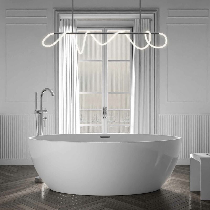 Bernstein - Baignoire îlot ovale design en acrylique pour salle de bain, isolation thermique - Blanc Brillant - 175x100x58cm - destino - Options au