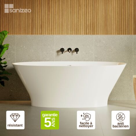 Baignoire îlot en minéral composite Design – Blanc Brillant, L168 x l81 x H61 cm – BRUS LAVABERG