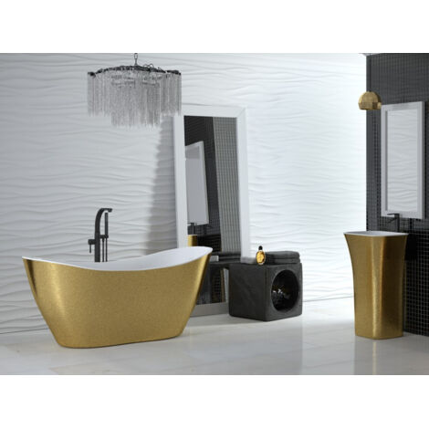 Baignoire îlot glam dorée avec bonde dorée VIYA 160x70