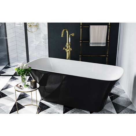 Baignoire îlot noir brillant avec bonde dorée ASSOS S-LINE 160x70