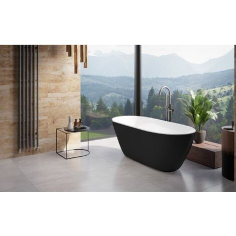 Baignoire îlot noir brillant avec bonde graphite MOYA 170x70