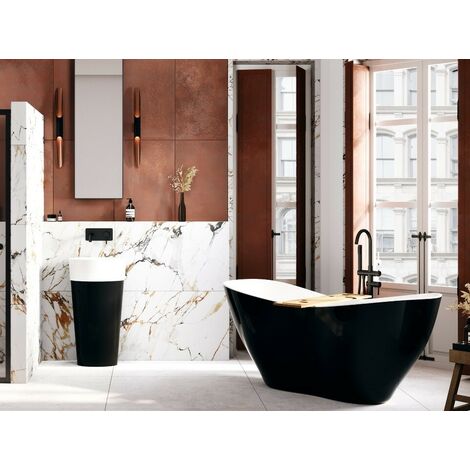 Baignoire îlot noir brillant avec bonde graphite VIYA 170x72